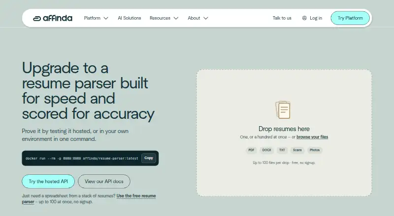 The Affinda Resume Parser homepage