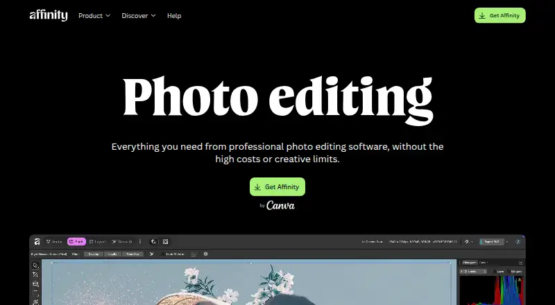 The Affinity Photo homepage