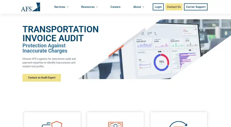 The AFS Freight Audit and Payment homepage