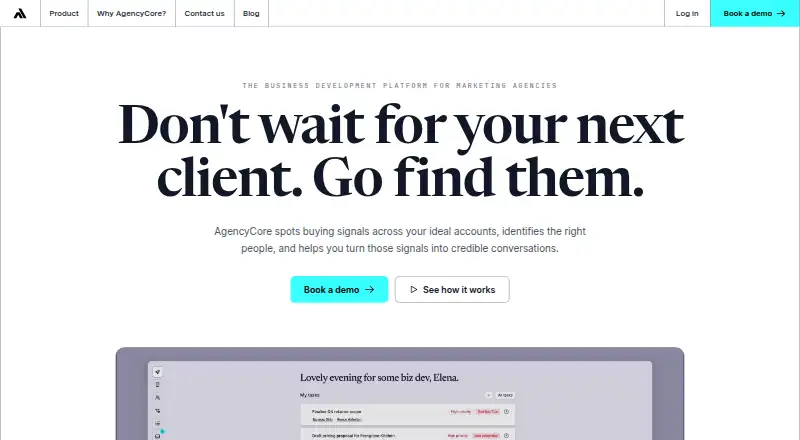 The AgencyCore homepage