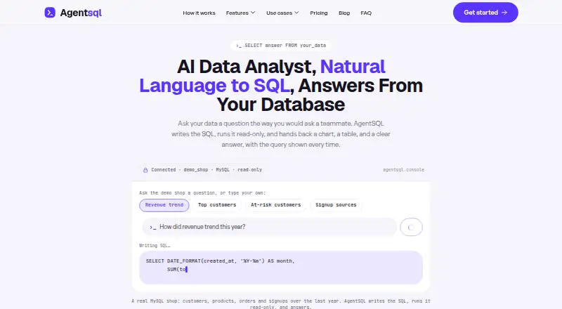 The Agentsql homepage