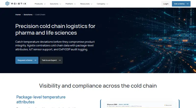 The Agistix Cold Chain homepage