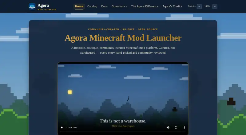 The Agora Minecraft Mod Launcher homepage