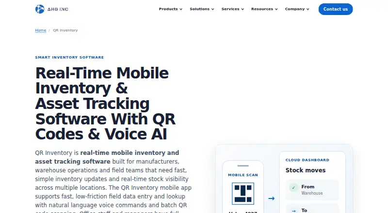 The QR Inventory homepage