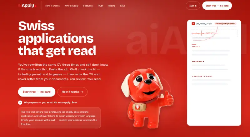The aiApply Swiss homepage