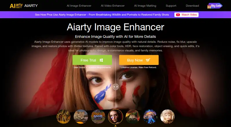 The AIarty Image Enhancer homepage