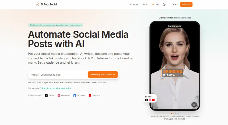 The AI Auto Social homepage