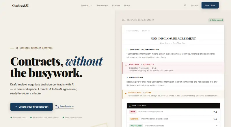 The ContractAI homepage