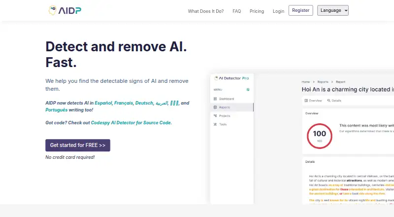 The AI Detector Pro homepage