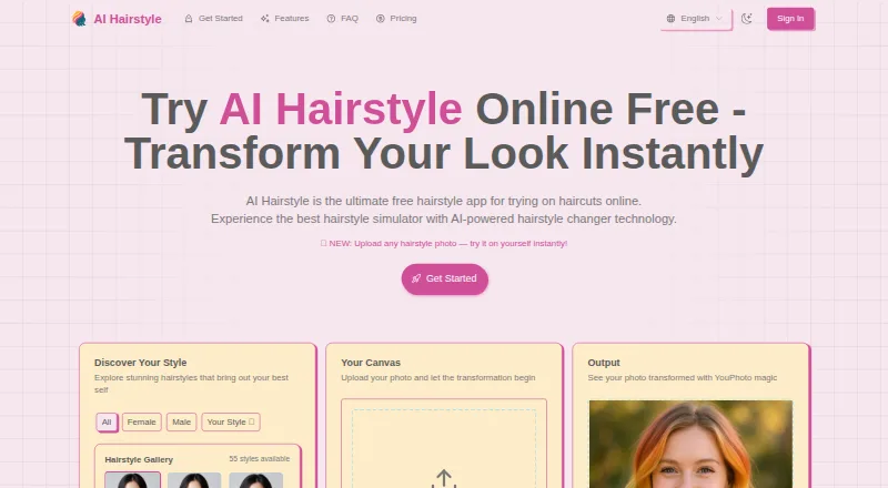 The AI Hairstyle homepage