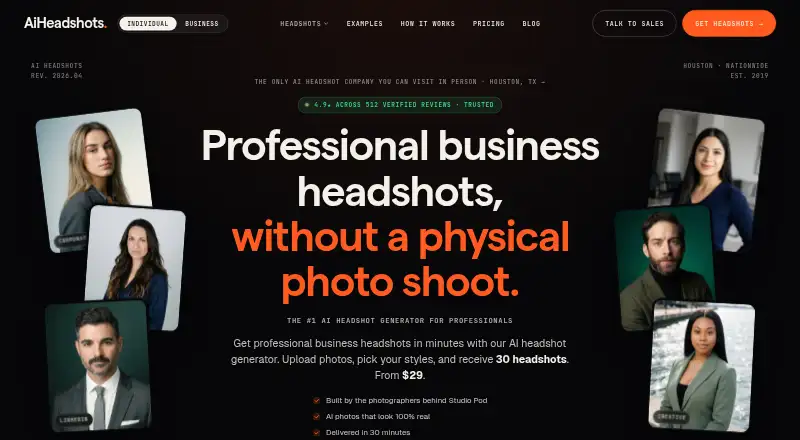 The AI Headshots homepage