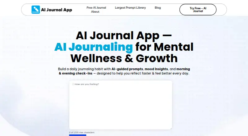 The AI Journal App homepage