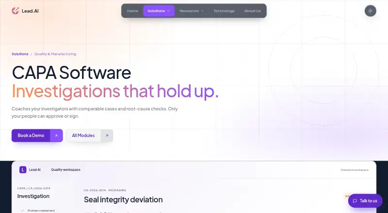 The AI Lead CAPA homepage