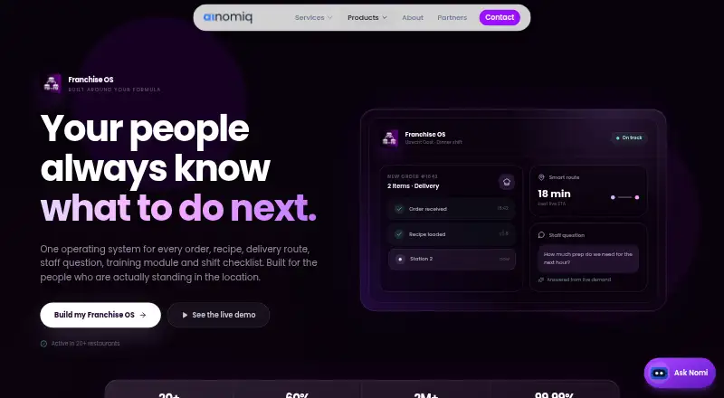 The Ainomiq Franchise OS homepage