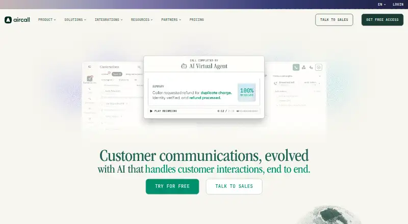 The Aircall homepage