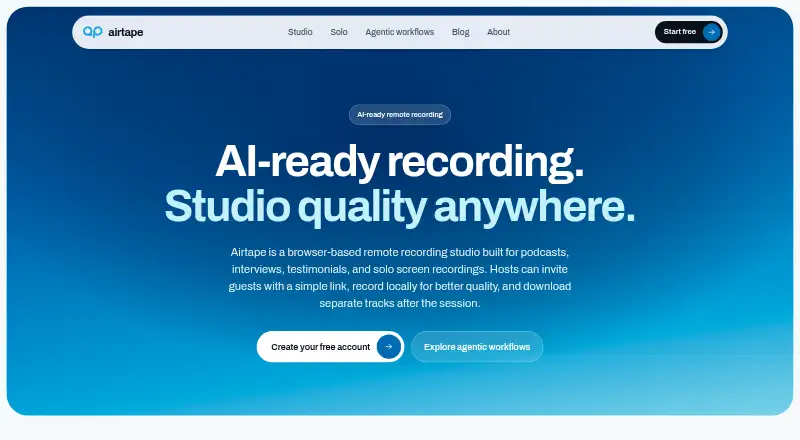 The Airtape Studio homepage