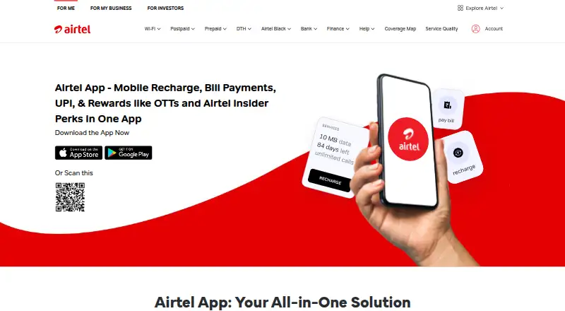 The Airtel Money homepage