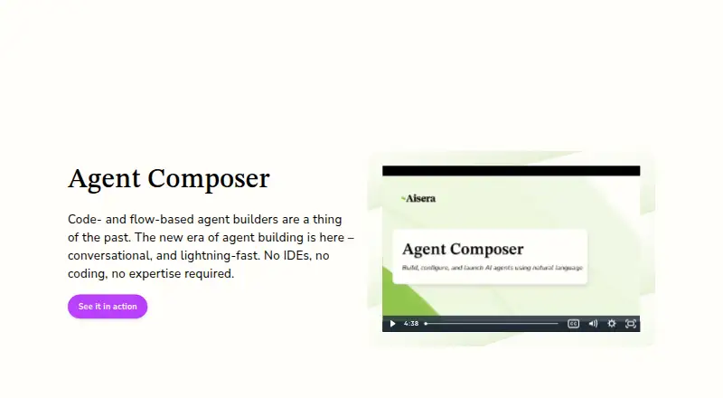 The Aisera AI Agent Studio homepage