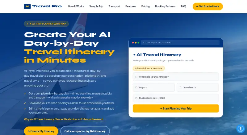 The AI Travel Pro homepage