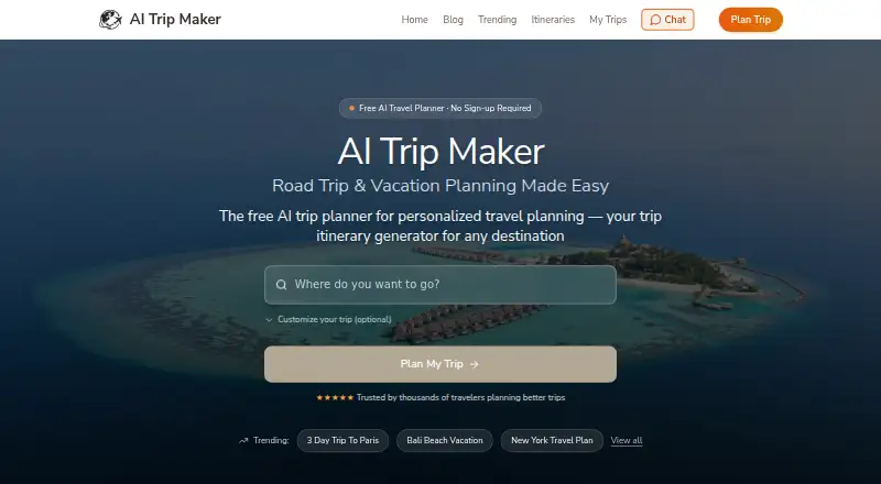 The AI Trip Maker homepage