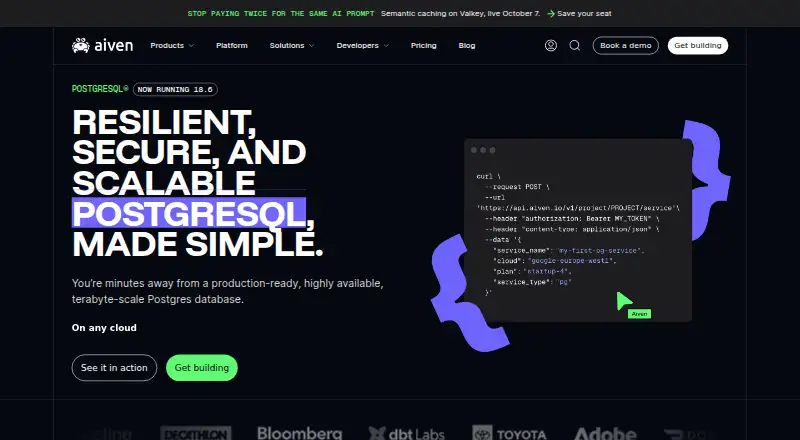 The Aiven for PostgreSQL homepage