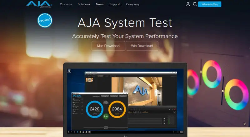 The AJA System Test homepage