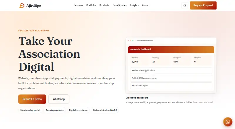 The Ajir Diipo Association Platforms homepage