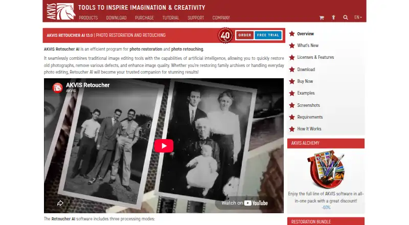 The AKVIS Retoucher AI homepage