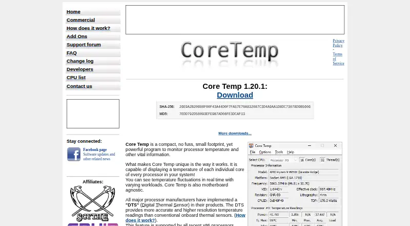 The Core Temp homepage