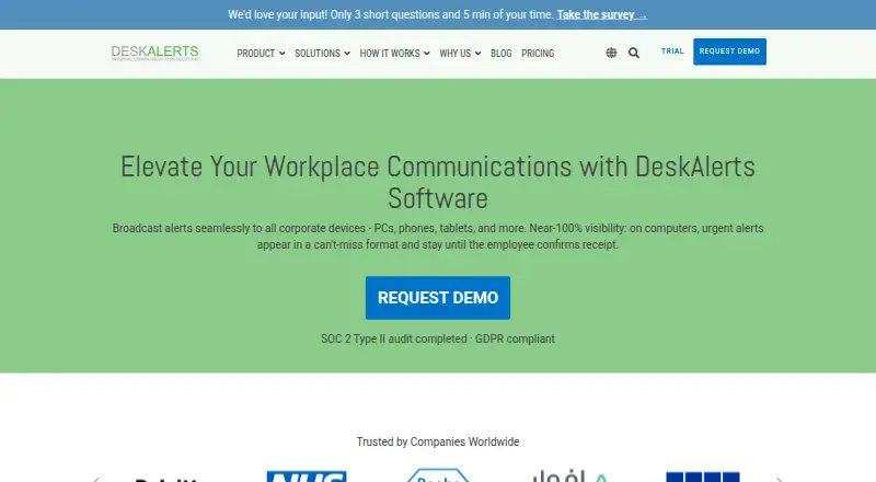 The DeskAlerts homepage