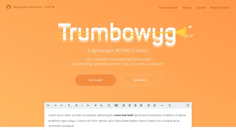 The Trumbowyg homepage