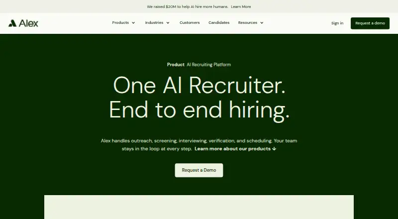 The Alex AI homepage