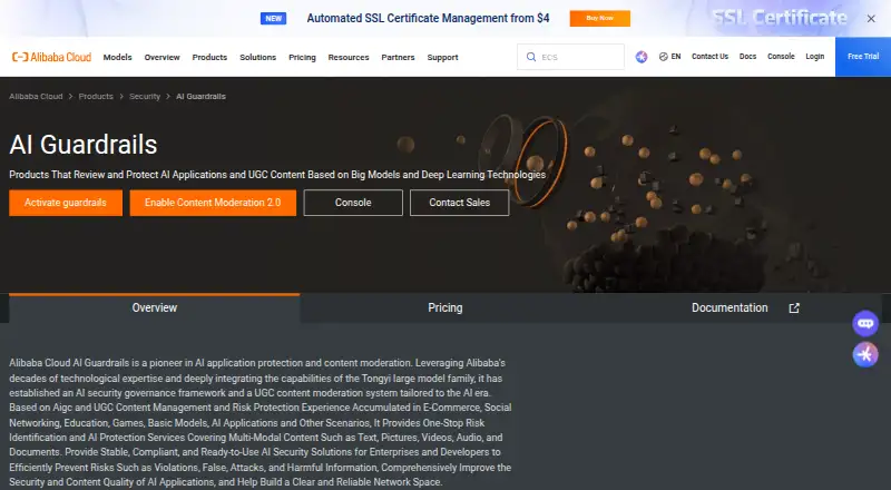 The Alibaba Cloud Content Moderation homepage