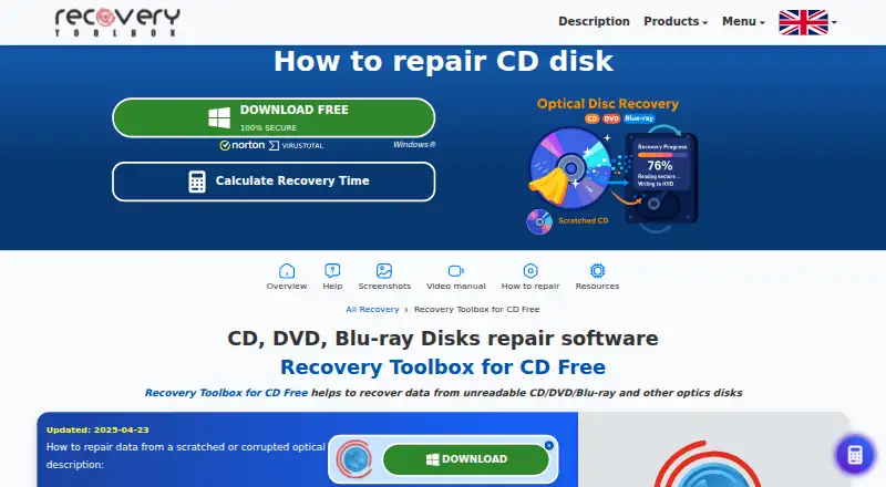 The Recovery Toolbox for CD Free homepage