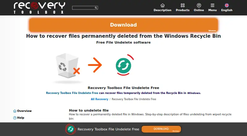 The Recovery Toolbox File Undelete Free homepage