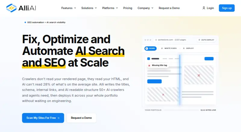 The Alli AI homepage