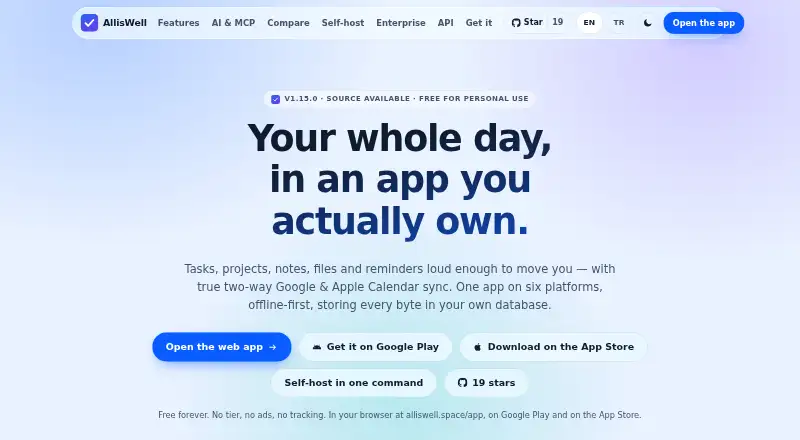 The AllisWell homepage