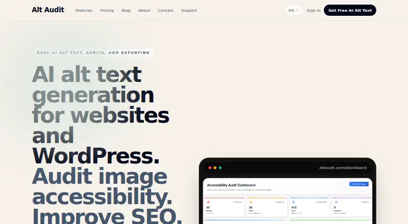 The Alt Audit homepage
