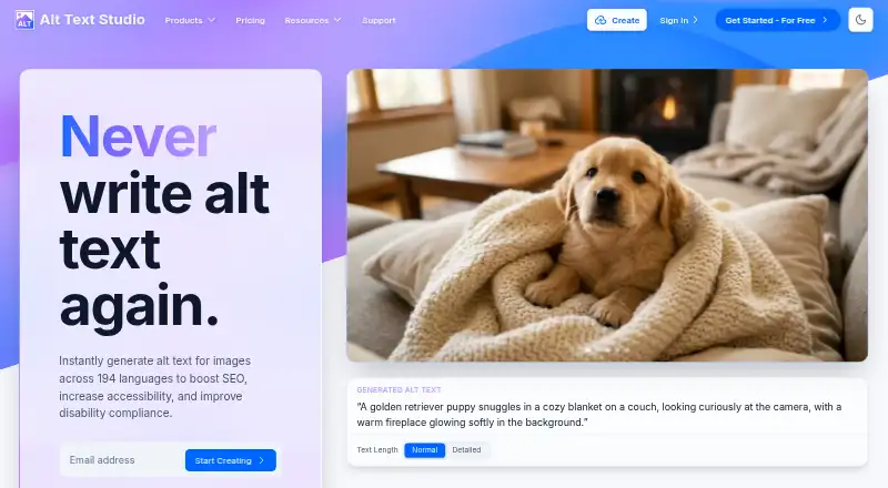 The Alt Text Studio homepage