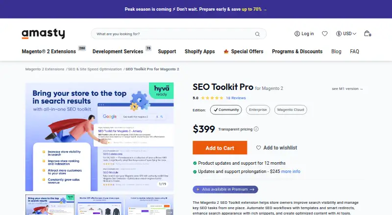 The Amasty SEO Toolkit homepage