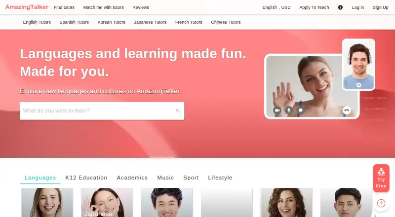 The AmazingTalker homepage