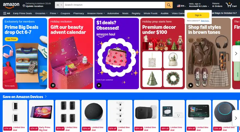 The Alexa for Shopping homepage