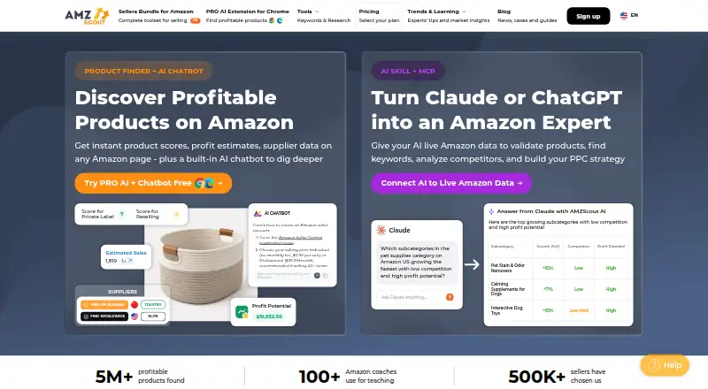 The AMZScout homepage