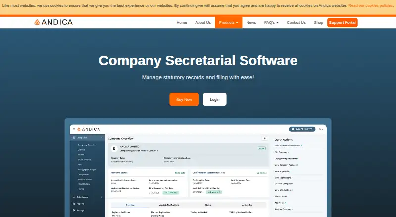 The Andica Company Secretarial Software homepage