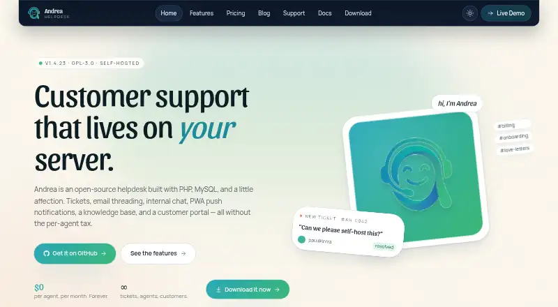 The Andrea Helpdesk homepage