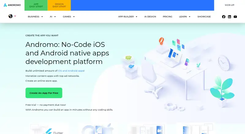 The Andromo homepage