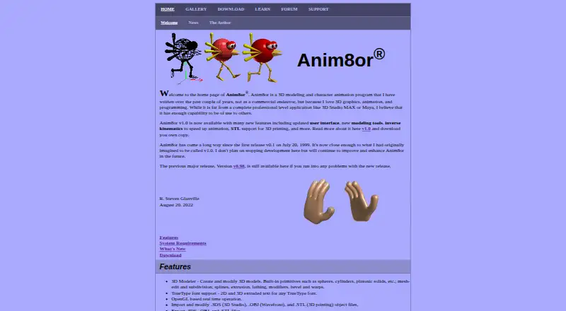 The Anim8or homepage