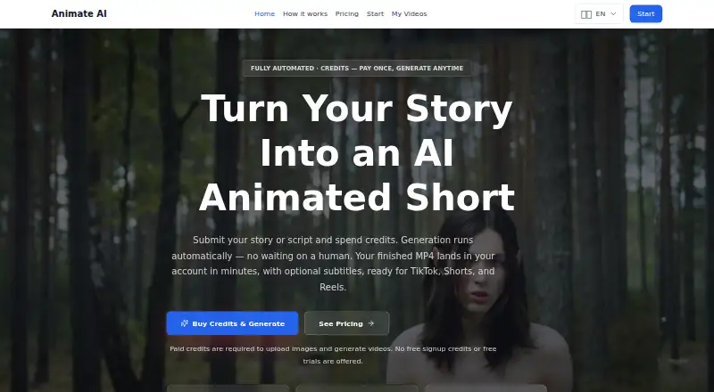The Animate AI homepage