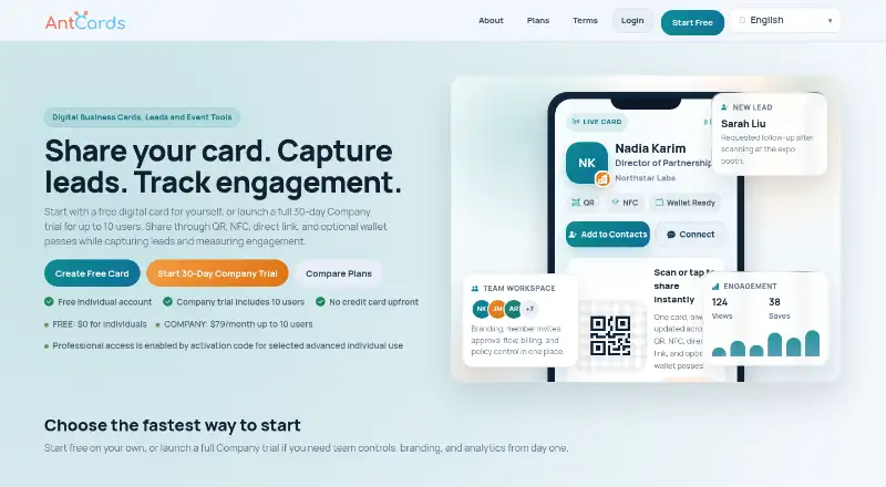 The AntCards homepage