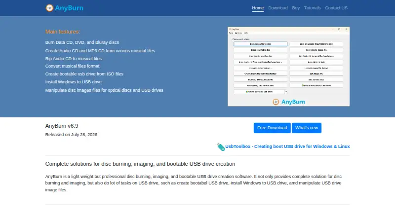 The AnyBurn homepage